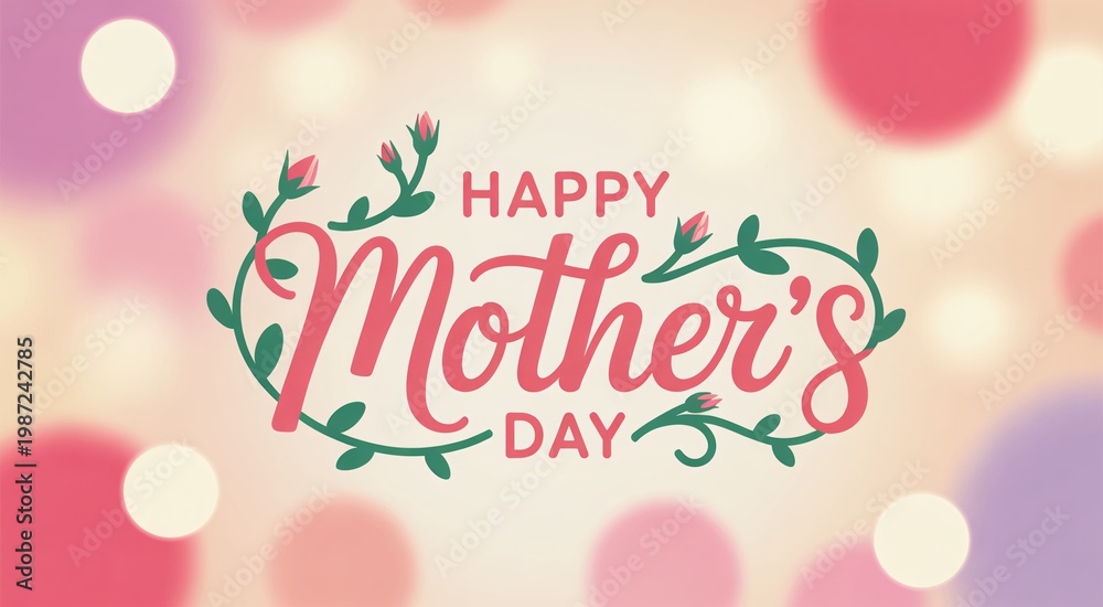 Obraz premium Colorful happy mothers day floral greeting card with decorative text and pastel circles.