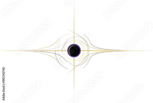 Abstract black hole or cosmic star with golden rays vector, abstract