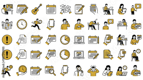 Business vector illustrations of time management,  schedule and deadline, calendar,business planning, time and events. Concepts for graphic and web design, social media and marketing.
