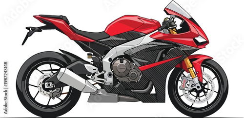 Red sport motorcycle side view high performance bike vector drawing