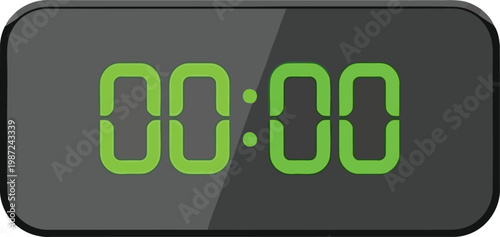 Digital alarm clock displaying midnight time with green numbers
