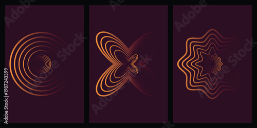 A triptych of abstract designs with swirling patterns