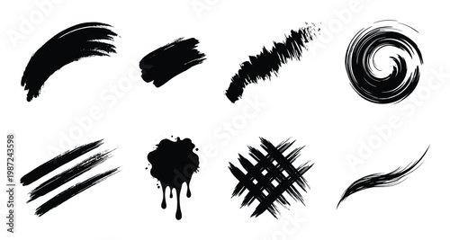 Brush stroke icons isolated on transparent background, paint brush strokes, ink splash vector graphics