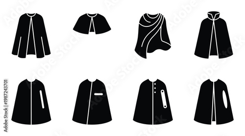 Cape and cloak silhouettes set representing different styles of outer garments and elegant wrap wear