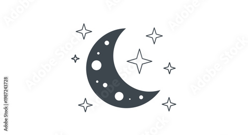 Crescent Moon with Stars Illustration.