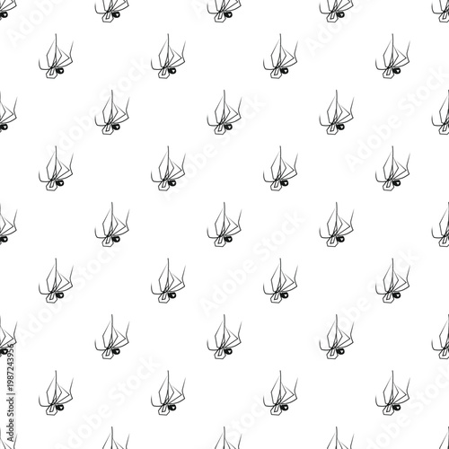 Seamless arachnid pattern featuring line art spiders repeating on a white background