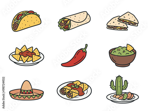 Mexican Food Icon Set: Hand-Drawn Doodle Sketches for Restaurant Menu, Street Food Delivery Branding