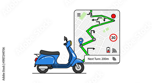 Blue scooter with navigation screen.