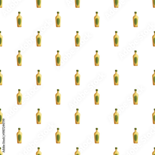Olive oil bottles repeat in a seamless graphic pattern on a white background