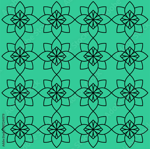 Elegant Emerald Bloom: A Minimalist Geometric Floral Pattern