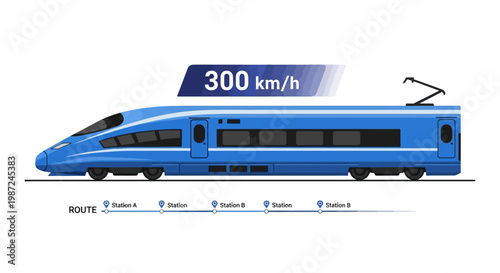High Speed Blue Train Transportation Vehicle.