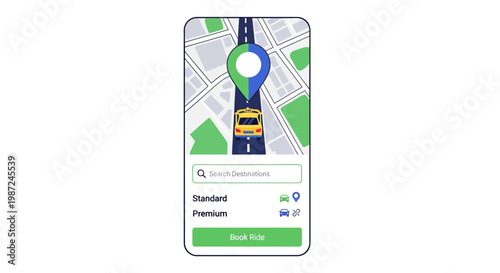 Smartphone screen with navigation map.