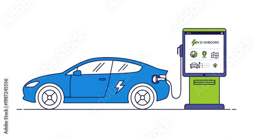 Electric car charging at station.