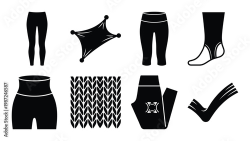 Leggings and compression garments icons set with various athletic wear styles and fabric textures