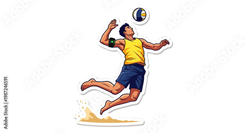 man playing beach volleyball in action