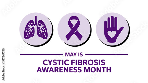 Cystic fibrosis awareness month purple icons on white background