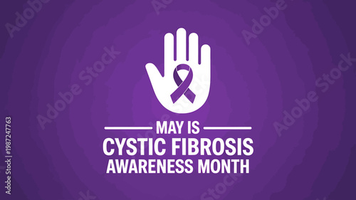 Cystic Fibrosis Awareness Month purple ribbon hand symbol illustration