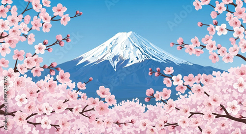 mt fuji and cherry blossoms