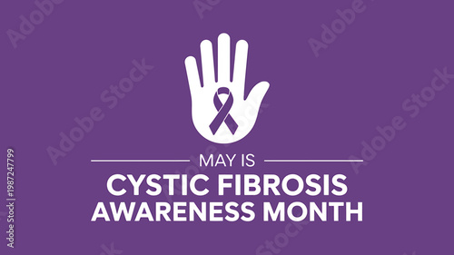 Cystic fibrosis awareness month purple ribbon hand logo design