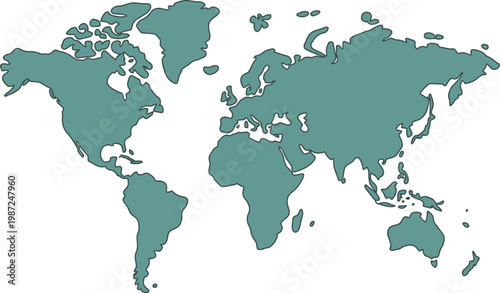 Curved world map silhouette, half globe blue Earth planet illustration representing global business geography international travel and worldwide connectivity with continents in modern vector infograph