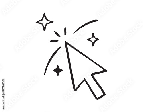 Clickable cursor arrow with sparkling click feedback, pointer selecting interface element, conversionfocused CTA concept, UX designer testing selection, clean icon for web interaction and responsive