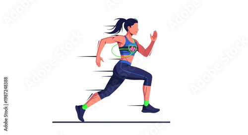 young woman running fast in colorful sportswear outdoors