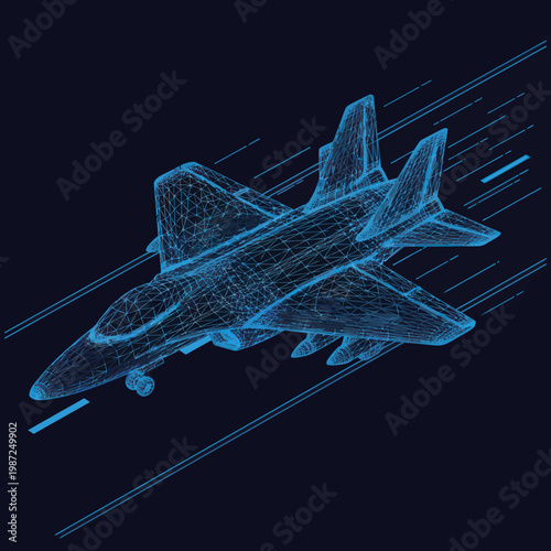 Blue Fighter Jet Wireframe Design Concept.