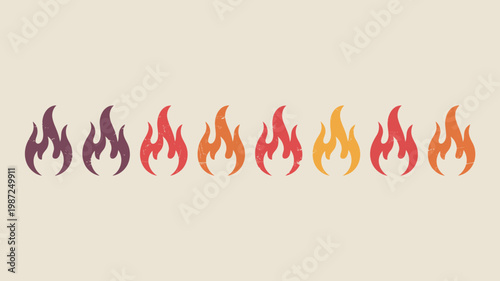 A row of stylized flame icons transitions in color from deep purple to bright yellow evoking heat and energy high quality professional detailed modern elegant stylish