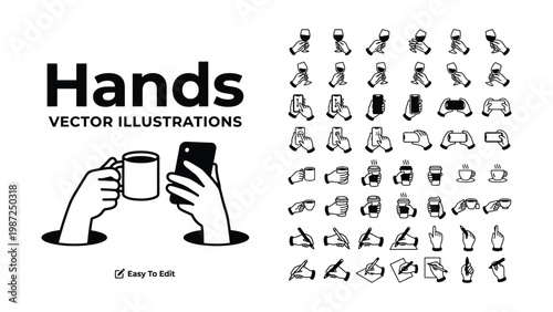 Hands illustrations. Vector concepts of hands in different activities. Creative illustrations for graphic and web design,social media, marketing, business presentation .