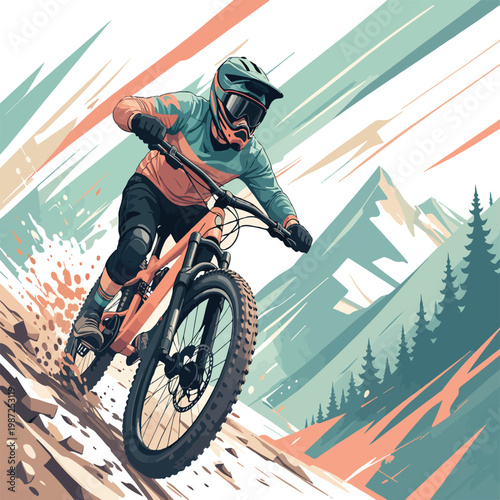 Mountain biker speeding downhill on a rocky trail downhill mountain biking