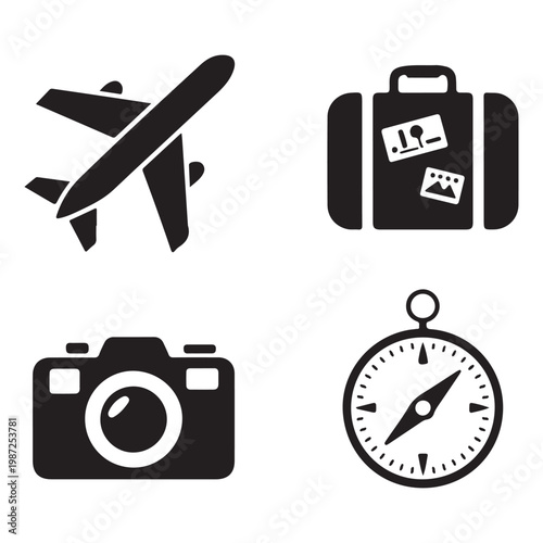 Travel luggage icon modern suitcase bag tourism journey silhouette illustration design