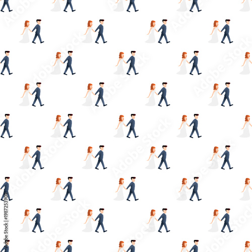 Seamless pattern of a bride and groom walking side by side, symbolizing marriage and partnership