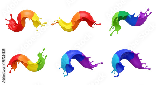 colorful paint splashes creating abstract swirls on a white backdrop artistic and design concepts