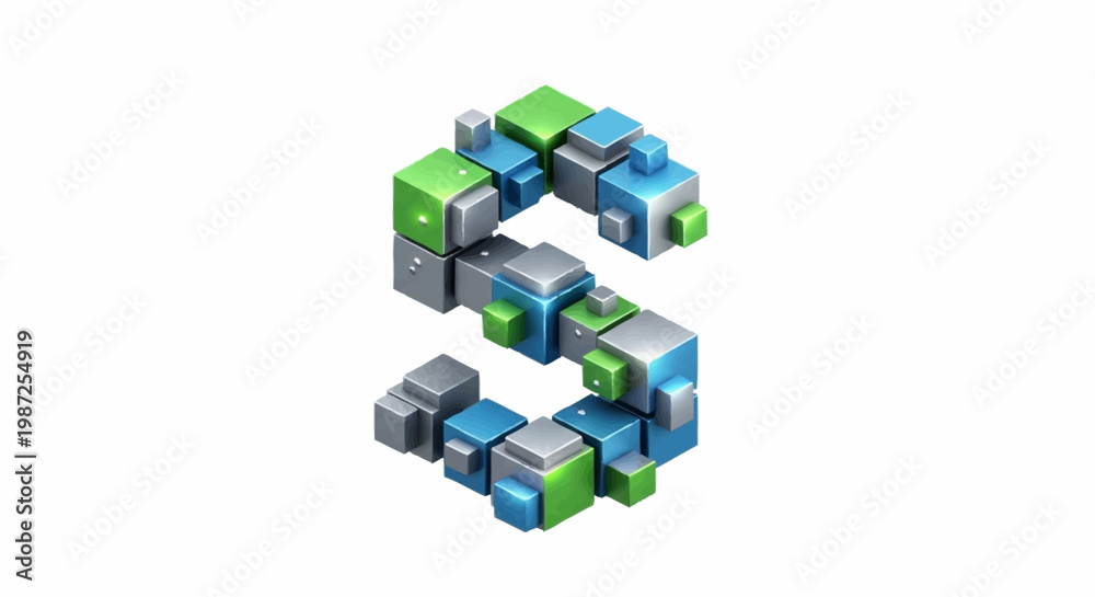 Obraz premium Isometric Letter S Constructed from Colorful Cubes, 3D Render.