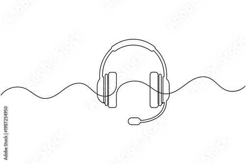 Headphone Icon Minimal Continuous Line Drawing Audio Device Vector Illustration