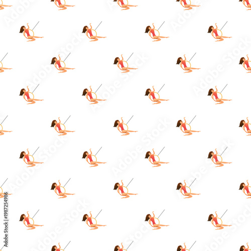 Acrobat woman practicing aerial fitness on a lyra ring against white background