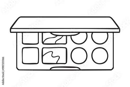 Colorful eyeshadow and blush palette displayed, sleek compact with matte and shimmer pans, vivid pigments in round and square wells, studiolit flatlay for influencer tutorial and beauty branding
