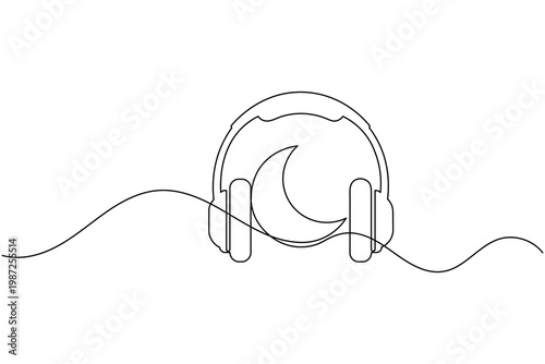 Headphones One Line Art Minimal Audio Device Outline Vector Illustration for Music and Sound