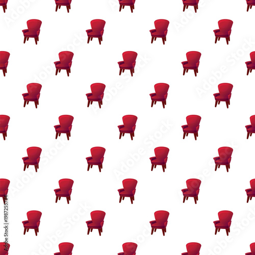 Red wingback armchairs repeating in a seamless pattern on a clean white background