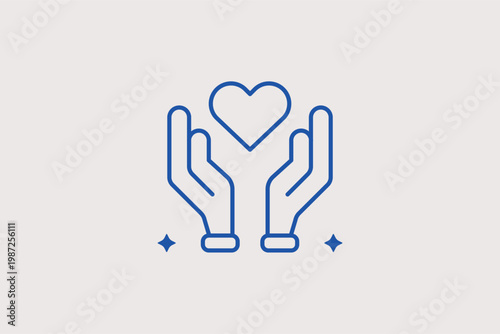 Hands holding a heart for compassion, care, and direct personal support. Empathic Vector Illustration and line icon is perfect for social work and volunteer recruitment themes.