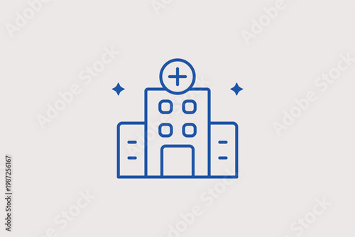 Hospital building with a medical cross for healthcare institutions and clinical aid. Solid Vector Illustration and line icon is perfect for medical facility directories and health service graph