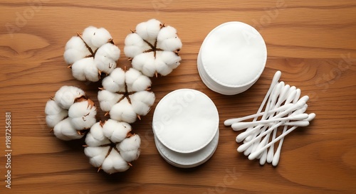 Cotton bolls cotton pads and swabs on wooden surface cotton swabs cotton buds d