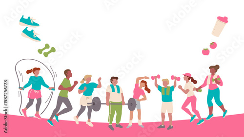 筋トレ、ダイエット、ジム、フィットネス、ボディビル、スポーツなどのシンプルな手書きベクターフレーム素材 16:9 Simple hand-drawn vector frame graphics for gyms, fitness, bodybuilding, workouts, and more.