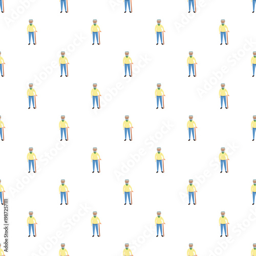 Senior man full length standing with a cane creating a seamless pattern