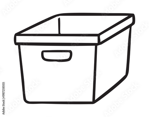 Stackable storage bin offering minimal storage solution for home and closet, smooth plastic walls with carry handle, versatile container for toys, laundry, pantry or office, clean functional design