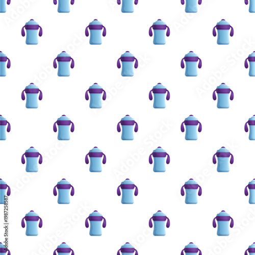 Repeatable pattern of blue and purple sippy cups on white background