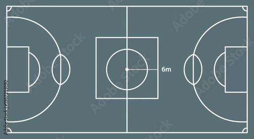 Diagram of a basketball court layout.