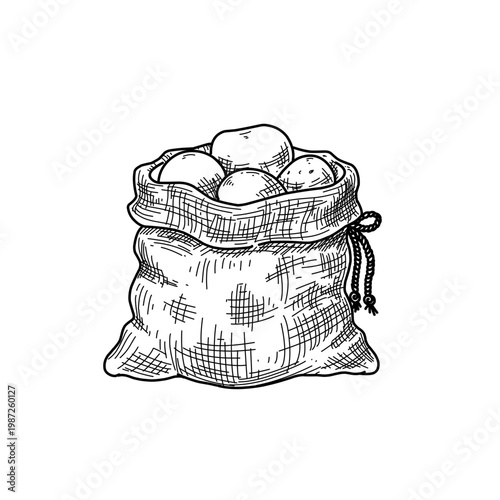 hand drawn potato sack line art vector illustration