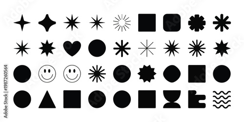 Geometric shapes and symbols collection on plain background