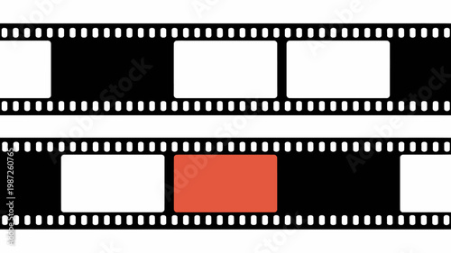 A graphic representation of a film strip with alternating white and black frames featuring one red frame high quality professional detailed modern elegant stylish clean crisp